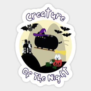 Creature of the Night Black Cat Witch Halloween Art Sticker